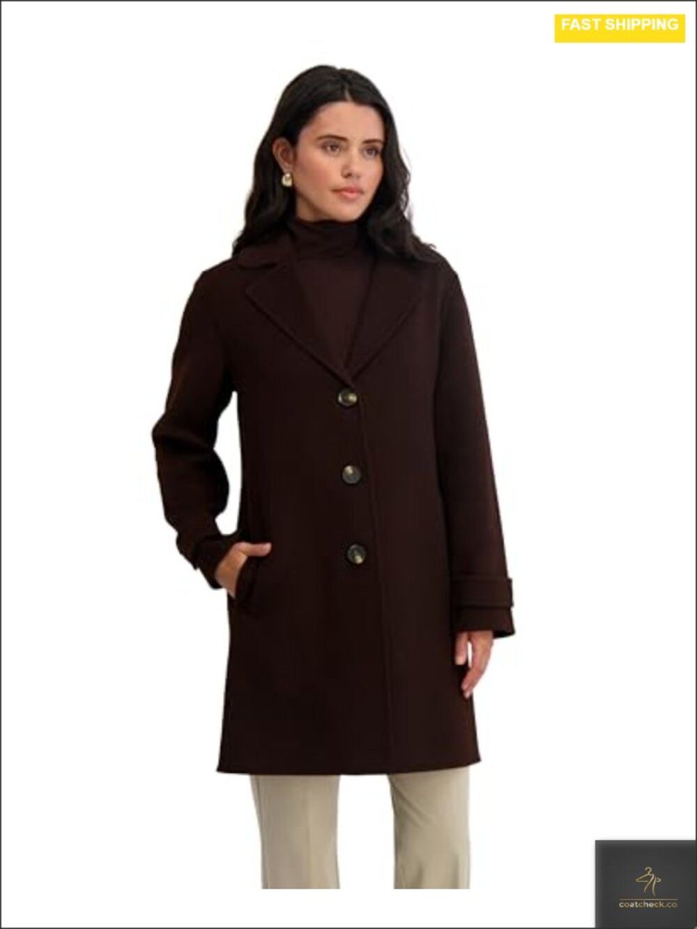 Women's Relax Fit Double-Faced Wool Blend Topper Coat 36" Front Buttons
